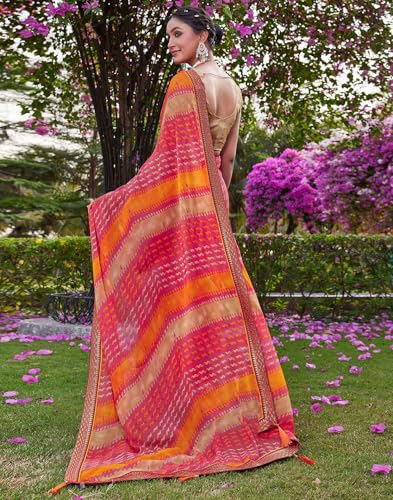 Image of SIRIL Women's Printed Chiffon Saree with Unstitched Blouse Piece