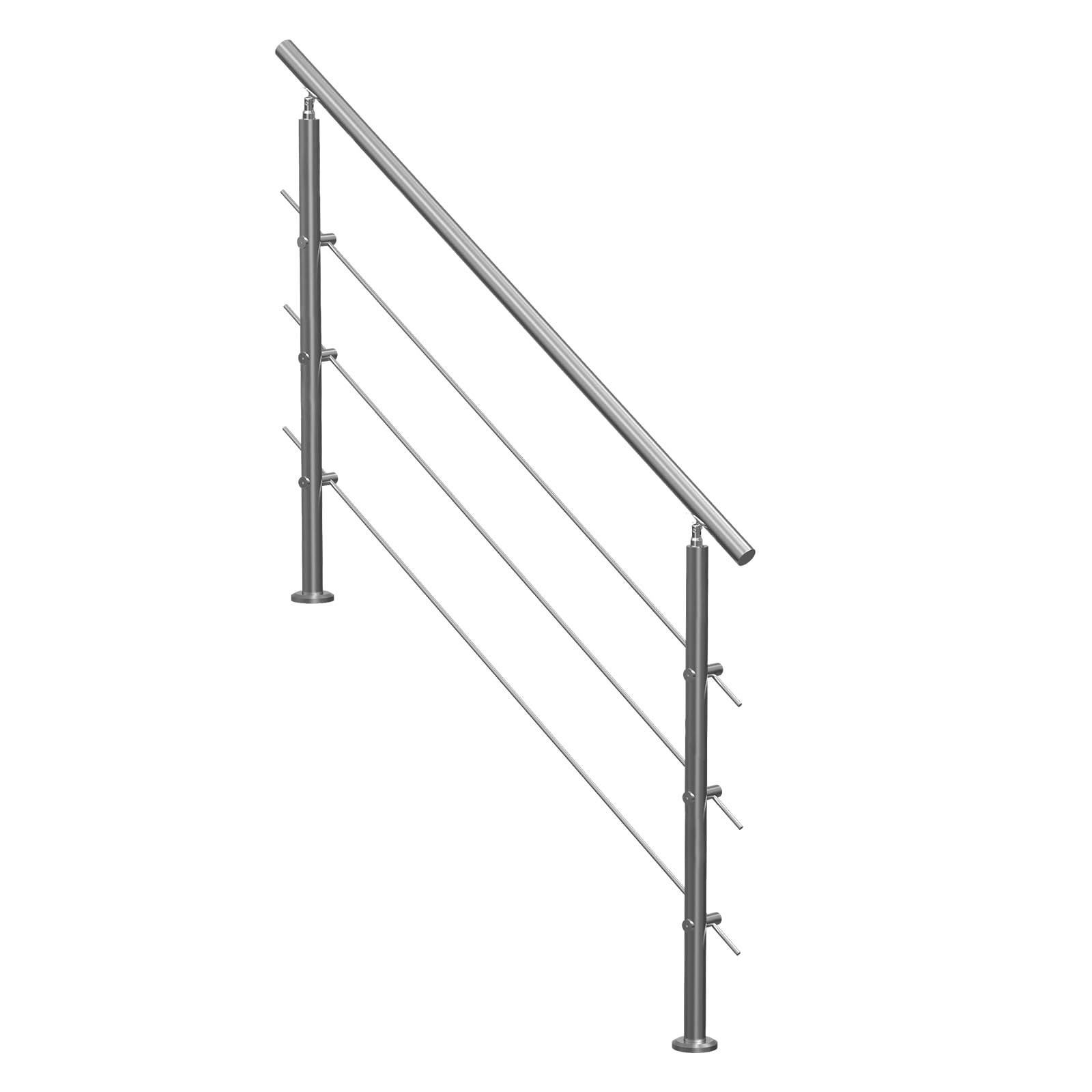 VEVOR Corrimano per Gradini Esterni, Kit Corrimano per Scale 3 Traverse 150 cm Lunghezza, Ringhiere Transizione Acciaio Inox Kit Installazione, Corrimano Scale Doppia Colonna per Veranda e Terrazza