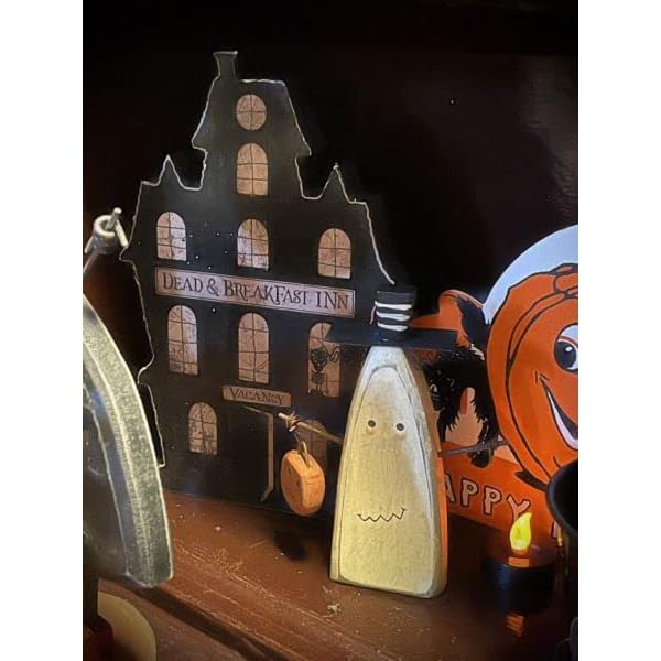 Primitives supplies for chunky wood white ghost man shelf sitter primitive style halloween figurine for holiday kitchen farhouse home decor  urban country home decor