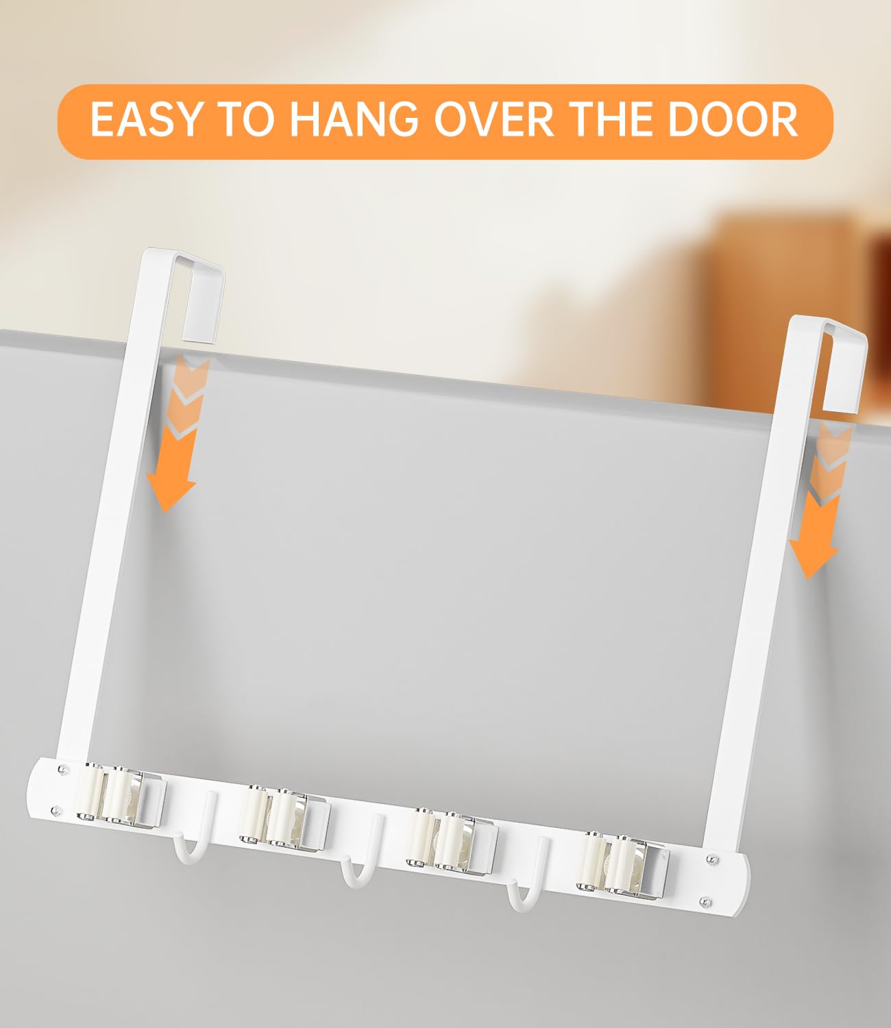 Over-the-Door Broom Holder with Hooks - Stainless Steel -6