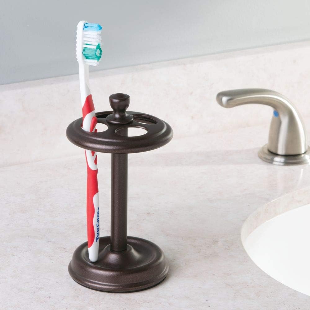 iDesign Metal Toothbrush Holder Cup for Bathroom Organization, The York Collection, 3.25" x 3.25" x 5.75", Bronze