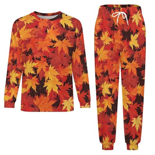 Autumn Maple Leaves Men’s Pajama Set Long Sleeve Top And Pants Loungewear Sleepwear Pjs Nightwear3