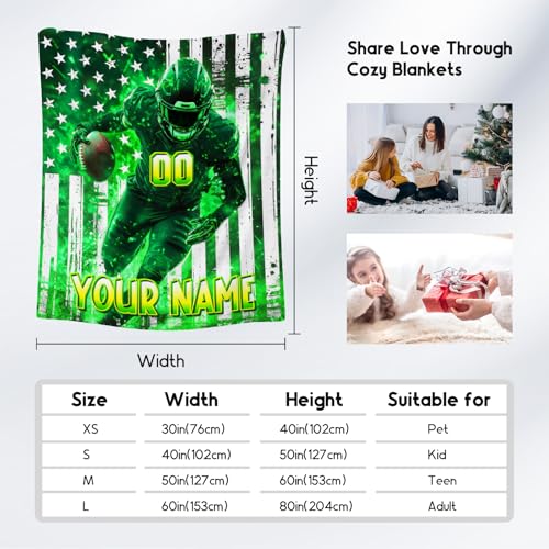 Football Blanket for Boys, Personalized Kids Blanket with Name, Custom Sports Gifts for Kids, Fluffy Flannel Throw for Couch & Sofa, 30"x40"