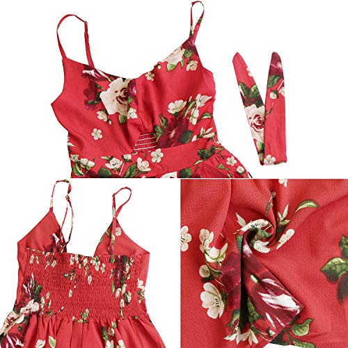 Image of FANCYINN Womens Tie Front Button Down A-Line Dresses Summer Spaghetti Strap Midi Dress Floral Prints