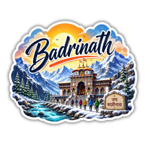 Image of Badrinath Theme Souvenir Wooden Fridge Magnet for Refrigerator - Printed Fridge Magnet for Kitchen & Fridge Decor | Perfect Souvenir Gift | Fridge Decoration | Size 3x3 Inches | Pack of 1