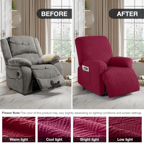 Image of Timeles Recliner Covers Recliner Chair Covers Reclining Couch Covers Sofa Slipcovers Stretch Soft Washable (One-Seater, Burgundy)
