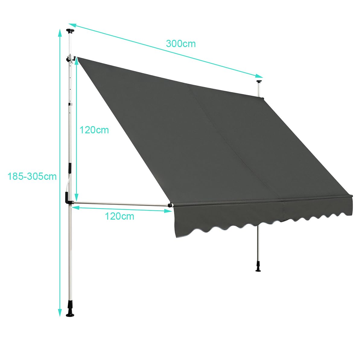 3M/3.5M/4M Teleskop-Markise – einziehbares Sonnenschutz, manuelle Kurbel, UV-beständig, wasserdicht, Deckmarkise für Garten, Balkon, Fenster (300 x 120 cm, Grau) Garten