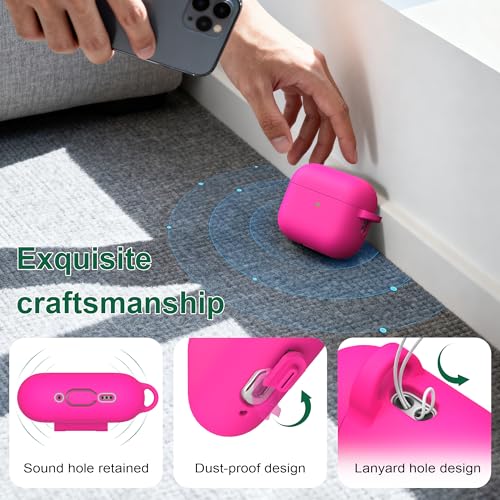 Image of R-fun for AirPods Pro 3rd Generation Case with Cleaner Kit, Soft Silicone Protective Case Cover for Apple AirPod Pro 3 for Women Men, AirPods Pro Case Accessories with Keychain, Rose Pink