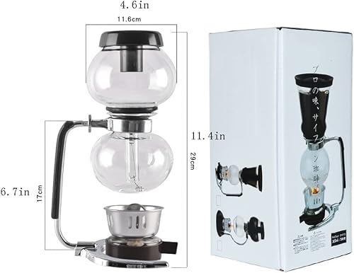Miniatura 2 de JITEM Cafetera Syphon Cafetera de estilo japonés al vacío de vidrio de sifón percoladores 3 tazas 12.2 fl oz de vidrio de mesa manual sifón cafetera