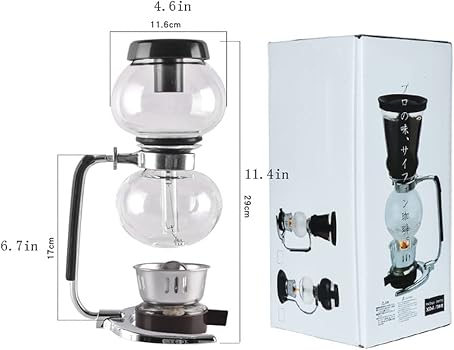 ZAJ Cafetera Cafetera de sifón, cafetera de sifón de Vidrio al vacío de Estilo japonés, percoladores de 3 Tazas, cafetera de sifón Manual de Mesa de Vidrio de 360ML Fácil de Usar2