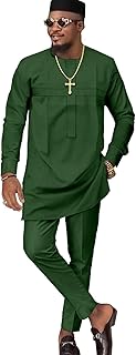ATLYCOLOR African Church Suits for Men Dashiki Shirt Pant Two Piece Outfits Casual Attire Nigerian Clothes