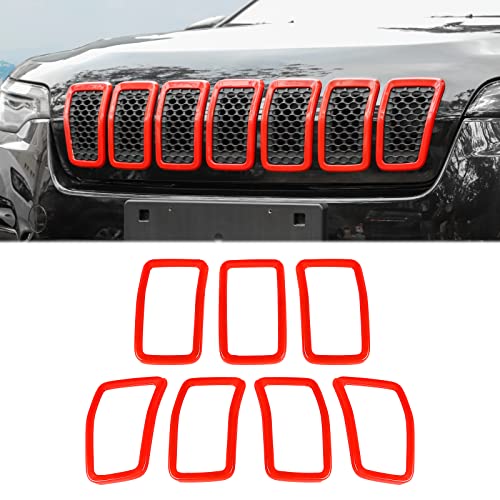 Image of JeCar Grille Inserts ABS Grill Cover Trim Kit Compatible with Jeep Cherokee 2019-2021 KL, Red