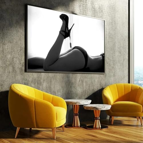 Décoration murale salon avec toile de femme sexy noire moderne peinture grand format 70 x 100 cm