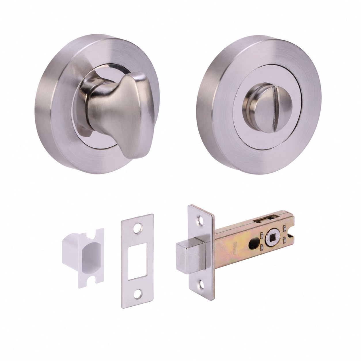 Hunta Polished Nickel / Satin Nickel Handlezone® Bathroom Toilet Door Thumb Turn And Release Deadbolt Kit - Dual Finish Polished/Satin Nickel - 76Mm Bolt With 57Mm Backset