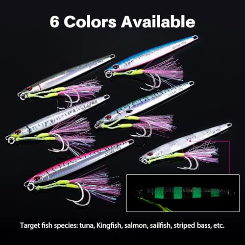Goture Fishing Jigs,60g 80g 100g 150g Vertical Jig Saltwater Freshwater, Jig Fishing Lures with Double Assist Hooks, Speed Fast Fall Jigs Jigging Spoon Lures, Gifts for Men - Thumbnail 4