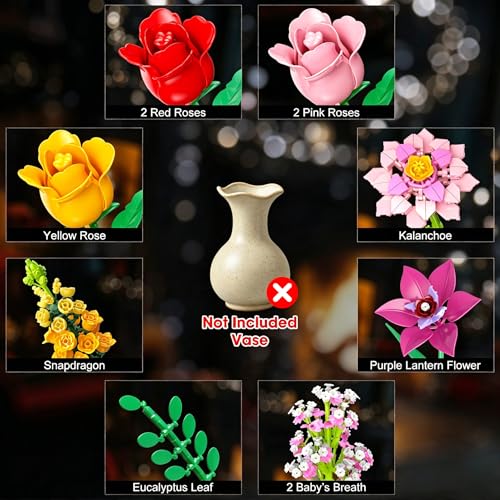 Ramo de flores de construcción de 765 piezas con rosas artificiales decorativas 5