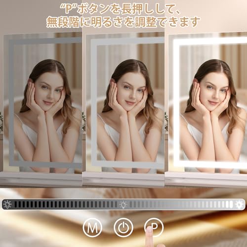 Lasola 化粧鏡 女優ミラー ライト付きミラー 壁掛け/卓上両用 USBポート付き 10倍拡大鏡付き 三色照明モード タッチ式 明るさ無段階調光 給電式 ハリウッドミラー ledメイク 鏡 ライト付き鏡 大きめ鏡 化粧かがみ おしゃれ (50x40cm) の商品画像 3