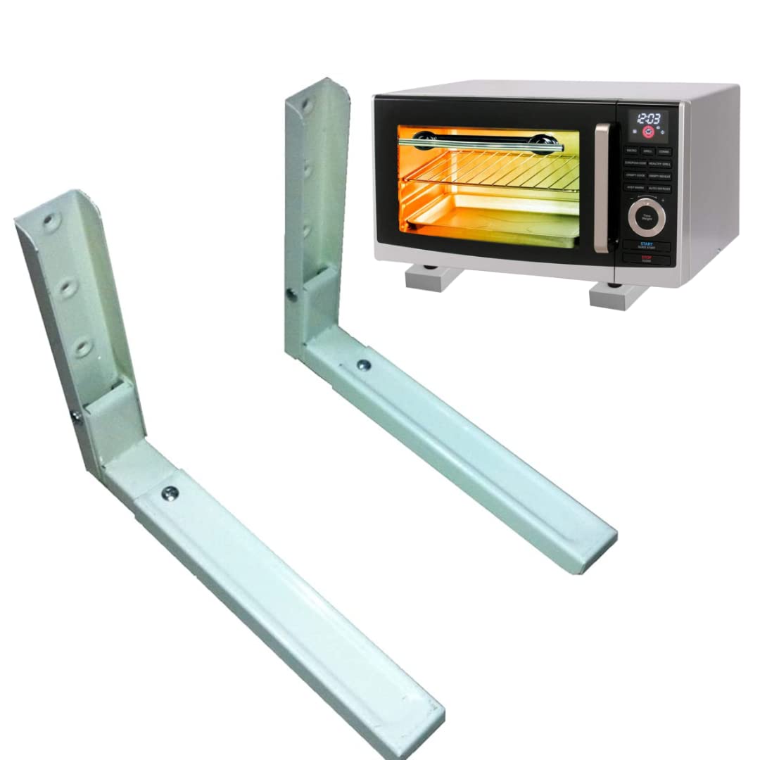 Desired Decor Heavy Duty Microwave Oven Wall Mounted Stand Universal Wall Bracket for Kitchen with Foldable & Length Adjustable Mechanism (White)