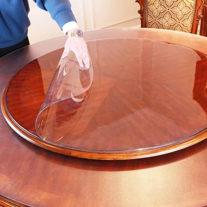 Round Clear Table Protector 72 inch Clear Table Cover Protector Round, Plastic Waterproof PVC Tablecloth, Vinyl Circle Table Top Protector for Dining Room, Coffee Tabletop