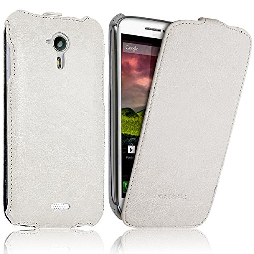 Seluxion - Housse Etui Coque Rigide Clapet pour Wiko Cink Five Couleur Blanc + Film de Protection