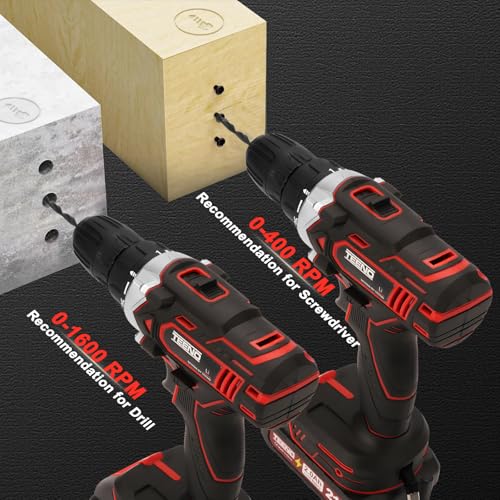 Teeno Avvitatore A Batteria 21V Per Batteria Makita 21V 2 Batterie 2.0Ah,45 Nm Trapano Avvitatore Batteria, 25+1 Impostazione Coppia, 2 Velocità Cacciavite Elettrico, LED,46 Accessori E Valigetta - 4