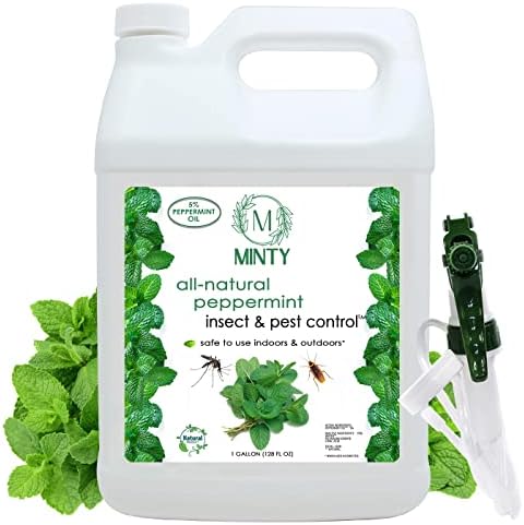 Minty Insect & Pest Control, Powerful & Natural Peppermint Oil Spray for Ants, Spiders, Bed Bugs, Dust Mites, Roaches and More - Indoor and Outdoor Use, 128 fl oz