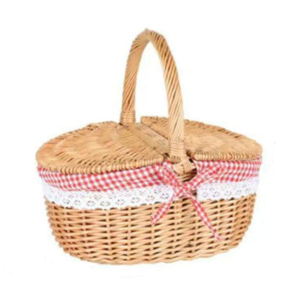 Atyhao Cestas de Picnic de Mimbre Cesta con Tapa y Asa, Cestas de Regalo de Mimbre Cesta de Picnic Tejida de Sauce Ovalada Vacía Cesta de Dulces Cesta de Almacenamiento Cesta de Boda