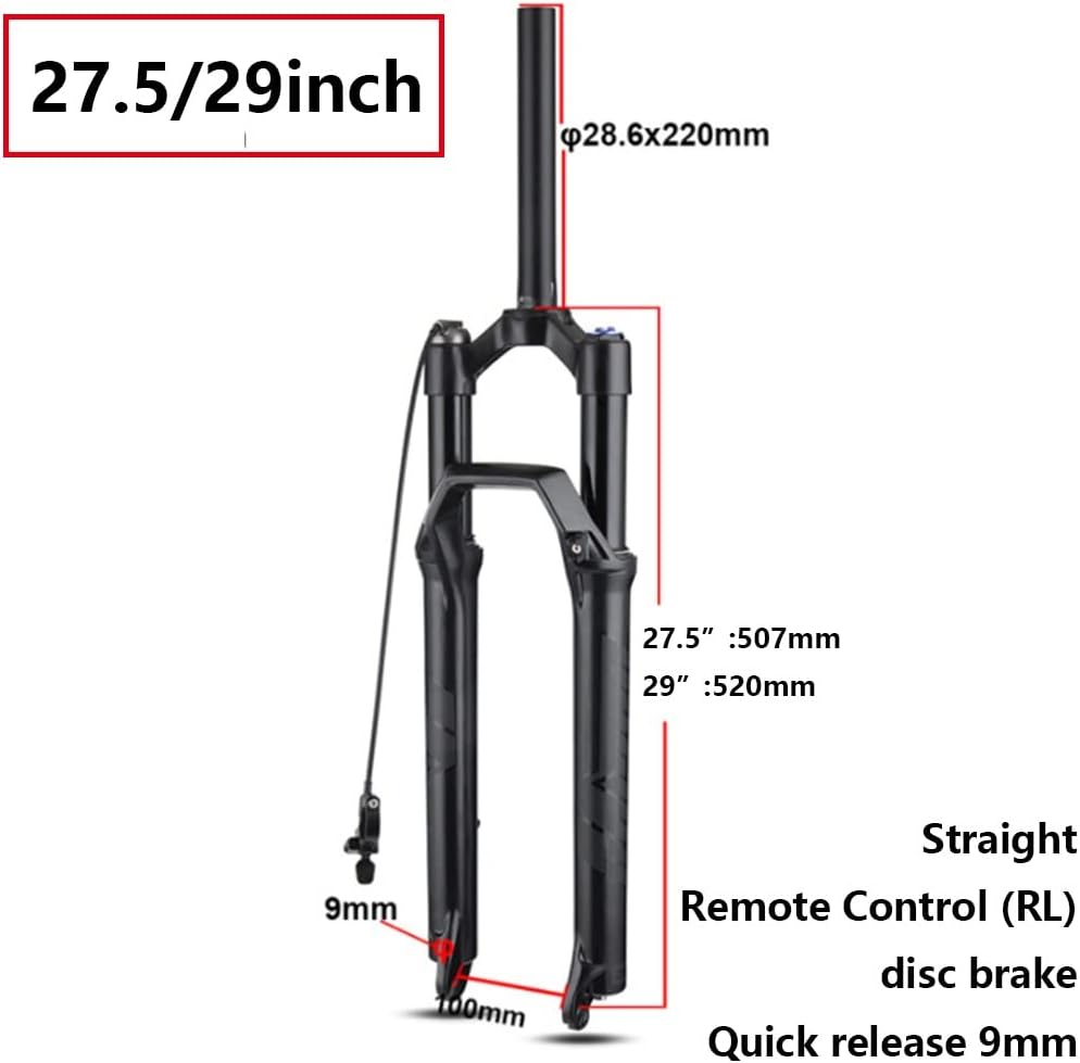 マウンテンバイクフォーク 27.5/29インチ MTB エアサスペンションフォーク リバウンド調整 トラベル100mm 1 1/8イ
