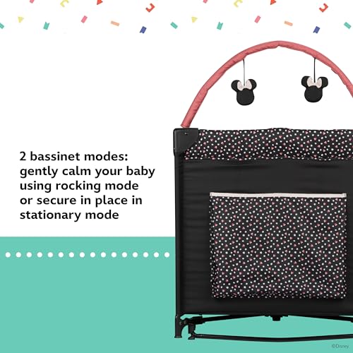 Image of Disney Baby Classic Minnie Mouse 2-in-1 Play Yard with Rocking Bassinet, Minnie Charm