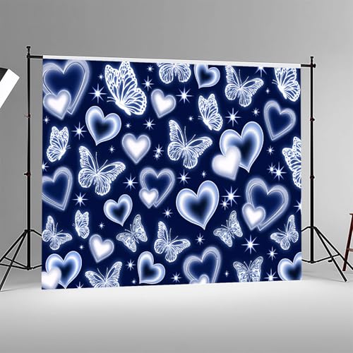 Fondo fotográfico azul 7x5 pies con diseño de corazones y mariposas miniatura 6