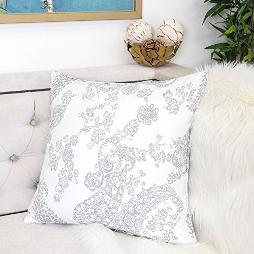Homey Cozy Jacquard Cotton Throw Pillow Cover,Cream Gray Antique Paisley Lace Retro Silk Woven Textured Sofa Couch Decorative Pillow Case 20X20,Cover Only #TOP1