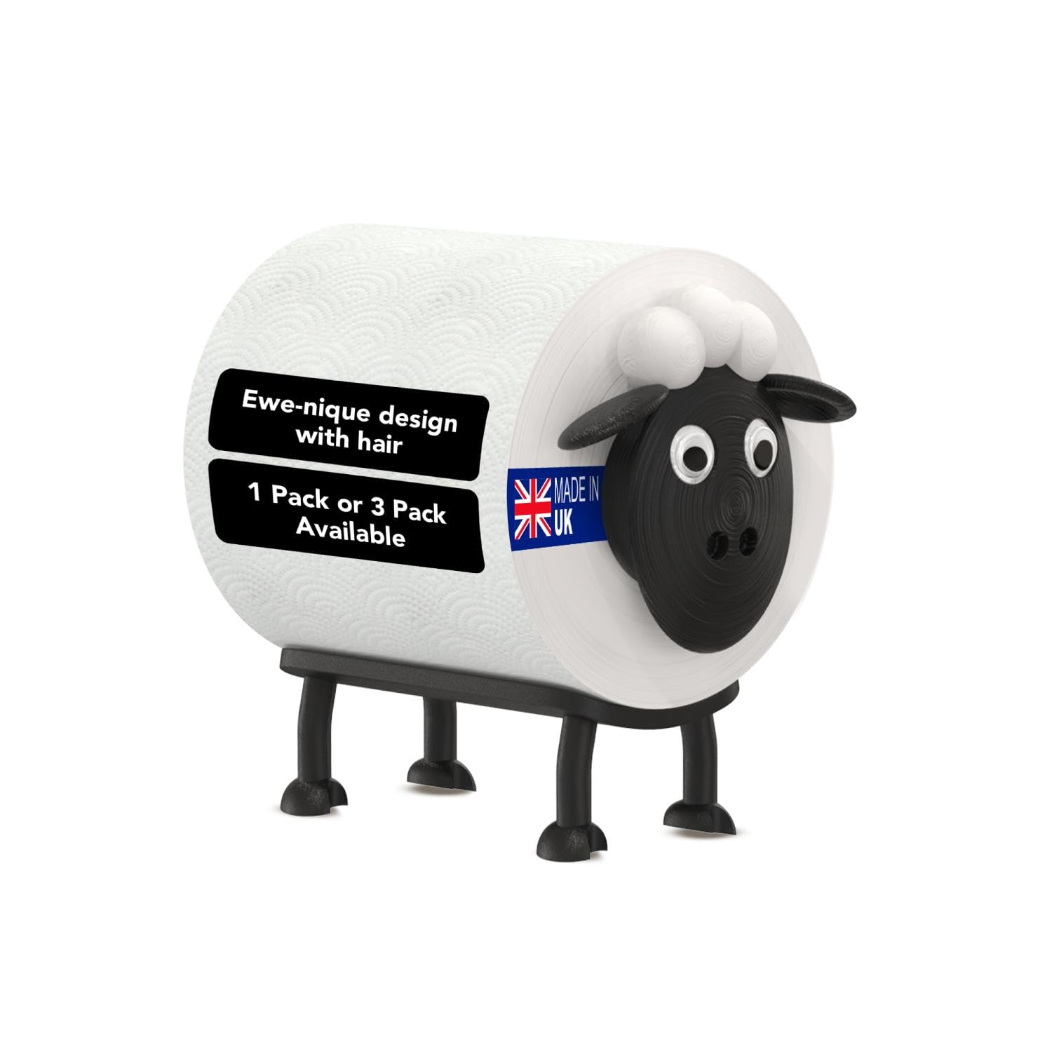 Baahaus Black And White Sheep Toilet Roll Holder – Set Of 1 - Free Standing Black Loo Roll Storage – 3D Printed Cute Bathroom Decor – Hilarious Plastic Tissue Paper Holder – Novelty Gift For Home, Kids & Guests