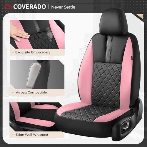 Image of Coverado Car Seat Covers Front Pair, Automotive Leather Seat Covers for Car，Universal Fit Front Back Seat Cover, Non-Slip Waterproof Breathable Car Seat Protector