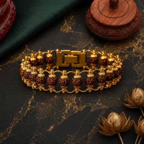 Image of Nazakat 21 Bead Original Rudraksha Rakhi for Brother | Gold Plated Traditional Rakhi Bracelet | Sacred Rudraksha Raksha Bandhan Thread | Adjustable Designer Rakhi Gift for Bhai | Festival Hand Band