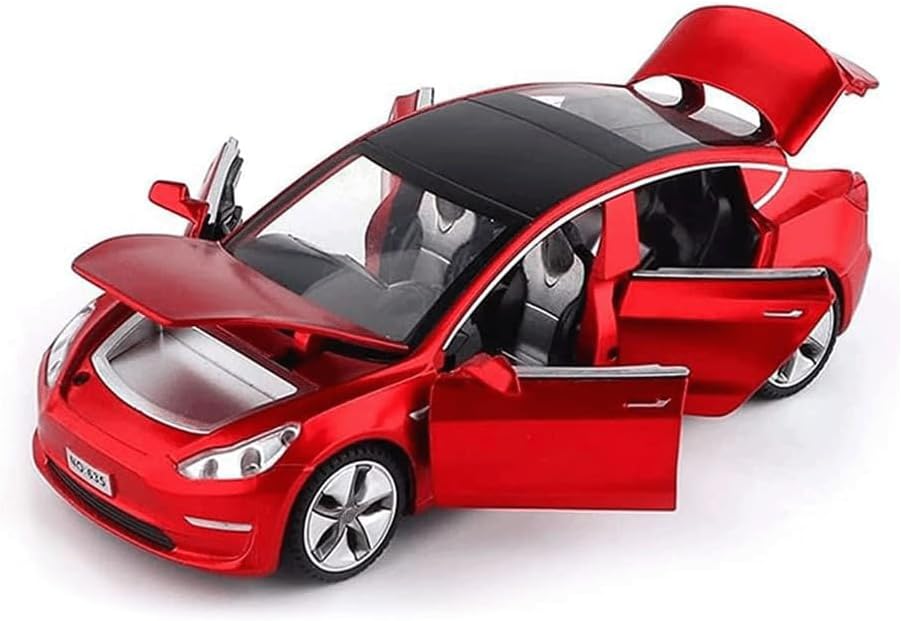 chengchuang 1:32 Scale Model 3 Car Toy Pull Back with Sound and Light, Alloy Diecast Mini Vehicles Toys for Kids Gift or Tesla Car Model Collection Enthusiasts Gift (Brilliant Red)