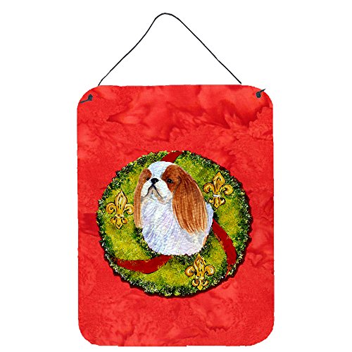 Caroline's Treasures SS4194DS1216 English Toy Spaniel Cristmas Wreath Wall or Door Hanging Prints Aluminum Metal Sign Kitchen Wall Bar Bathroom Plaque Home Decor Front Door Plaque, 12x16, Multicolor