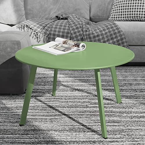 Table basse ronde acier vert sauge 70 cm, pieds réglables Grand patio