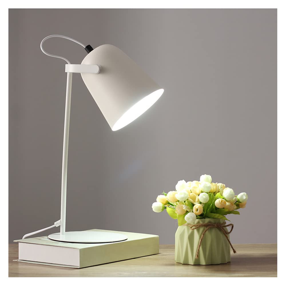 Desk lamp for Kids Macaron Style Table lamp Iron Desk Light Nordic Modern Simple E27 Table Lamp for Study Bedroom Bookstore Cafe Bar(Without Light Source),White