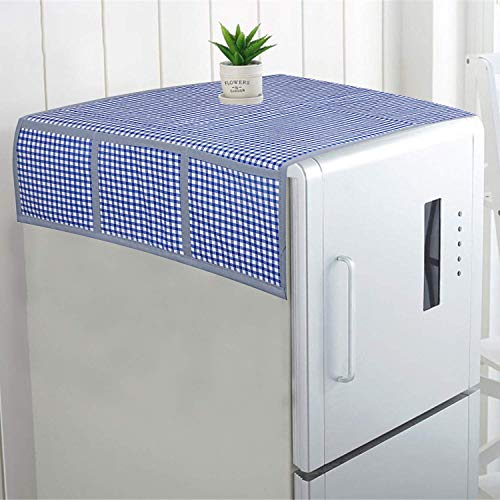 Image of Kuber Industries Checkered Design PVC Fridge /Refrigerator Top Cover (Blue)- CTKTC032703