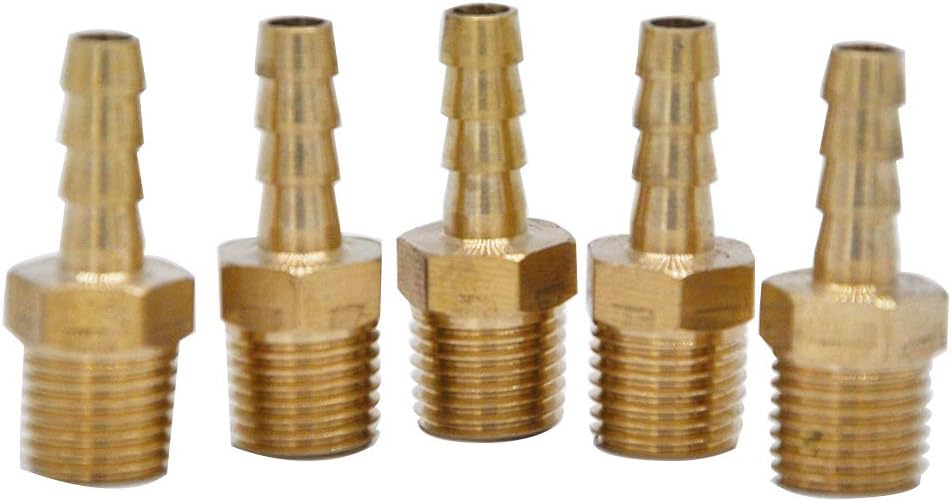 YOUHO Air Hose Fittings Brass Hose Fitting, Adapter, 1/4" Barb x 1/4" NPT Male Pipe(5 PCS)
