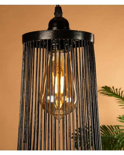 Image of Handmade Bamboo Hanging Lamp Shade Perfect Hanging Pendant Lights for Living Room /Home /Hotel /Cafe /Restaurant Dcor (Brown & Natural)(25X35X25)
