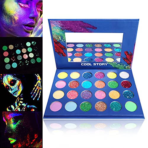 Meicoly Neon Glitter Eyeshadow Palette,Uv Glow Blacklight Pressed Mineral Ultra Halloween Makeup Pallets With Eyeshadow Primer,Eyeshadow Base,Glitter Primer,Shimmer Matte Bright Colorful Eye Shadow Palette,24 Colors #TOP1