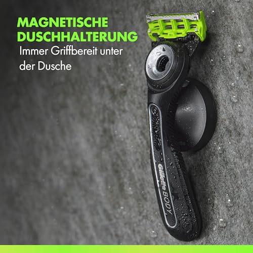 Gillette Labs Body & Intimate Rasierer Herren, Schwarz - Intimrasierer Mann, Schutz Vor Eingewachsenen Haaren Und Irritationen, Inkl. Handstück für Körper und Intimbereich, Duschhalterung, 8 Klingen