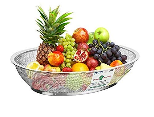 BRIDGE2SHOPPING Stainless Steel Multi Utility Oval Basket 13 Inch' Silver