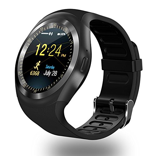 ZOMTOP Y1 SmartWatch Bluetooth - HD IPS de Pantalla táctil de teléfono Celular de Pantalla con SIM TF Ranura para Tarjeta SmartWatch Pedometer Monitor de sueño Remoto para Android (Negro)