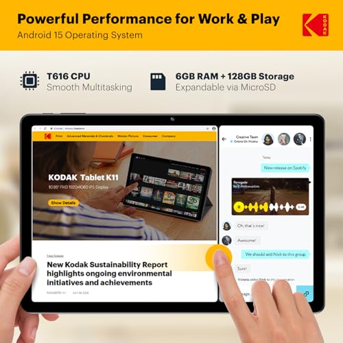 Image of KODAK K12 12 Inch Android 15 Tablet, 18GB RAM 128GB ROM(1TB Expandable), 2000x1200 Incell Display, Octa-Core Processor, 8000mAh Battery, Dual WiFi, Bluetooth