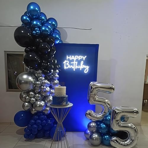 Image of Metallic Blue and Black Balloon Arch Garland Kit, 118PCS Baby Light Blue Metal Silver Latex Balloons for Birthday Baby Shower Gender Reveal Graduation Wedding Father's Day Party Decorations Supplies