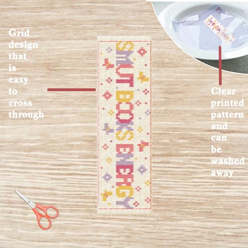 Image of FREEBLOSS 6 Set Cross Stitch Bookmark Kit Stamped Cross Stitch Kit for Beginners Embroidery Set with Instruction for Adult Read Theme Patterns 8 inch*2.4 inch
