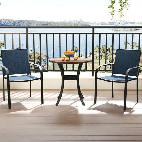 Image of Anmutig Outdoor Bistro Set for 2, Stackable Chairs & Metal Table, Blue | Weather-Resistant Textilene, Black Powder-Coated Steel Frame, Storage Shelf, Easy Assembly, Balcony, Deck, Poolside Use