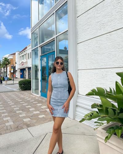 Image of Daacee Women's Sleeveless Bodycon Denim Mini Dress Sleeveless Waist Tucks Zipper Short Tank Jean Dresses Concert Outfits
